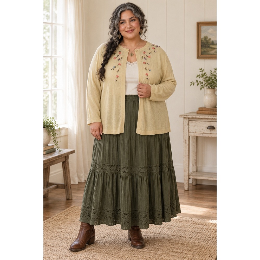 Boho Cottagecore Grandmacore Y2K Yellow Floral Embroidered 22W Cardigan Sweater